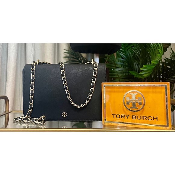 Tory Burch Black Leather Emerson Shoulder Bag/Crossbody - Picture 1 of 11